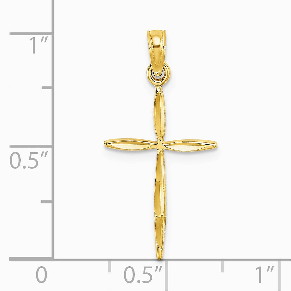 10K / 14K Yellow Gold Diamond-Cut with Tapered Ends Cross Charm - Product Photo