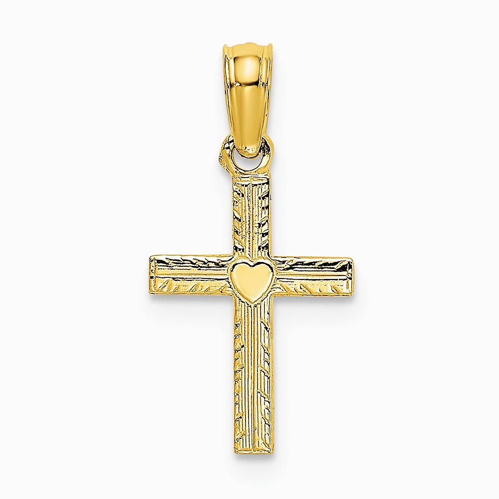 10K / 14K Yellow Gold Polished Mini Cross w/ Heart Charm - Product Photo
