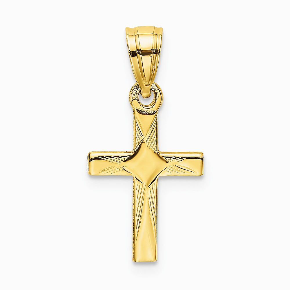 10K / 14K Yellow Gold Diamond Shape Center Mini Cross Charm - Product Photo