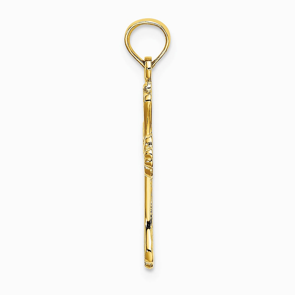 10K / 14K Yellow Gold Polished Engraved Cross Charm - Product Photo
