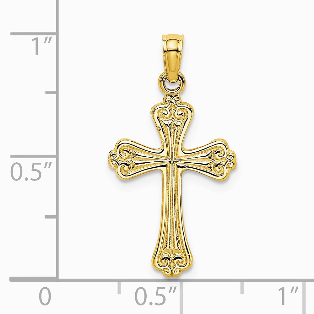 10K / 14K Yellow Gold Polished Engraved Cross Charm - Product Photo