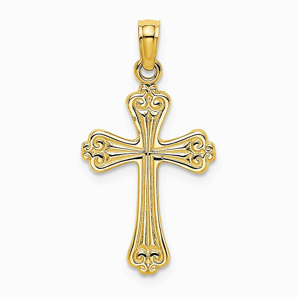 10K / 14K Yellow Gold Polished Engraved Cross Charm - Product Photo