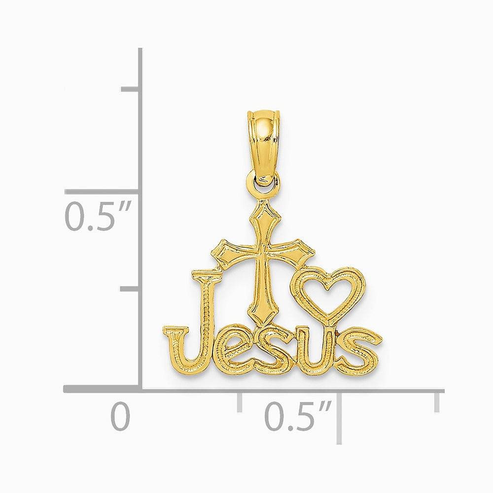 10K / 14K Yellow Gold JESUS W/ Cross and Heart Charm - Product Photo