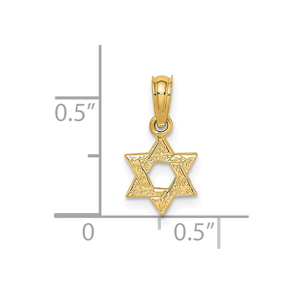 10K / 14K Yellow Gold Mini Star Of David w/ Engraved Swirl Charm - Product Photo