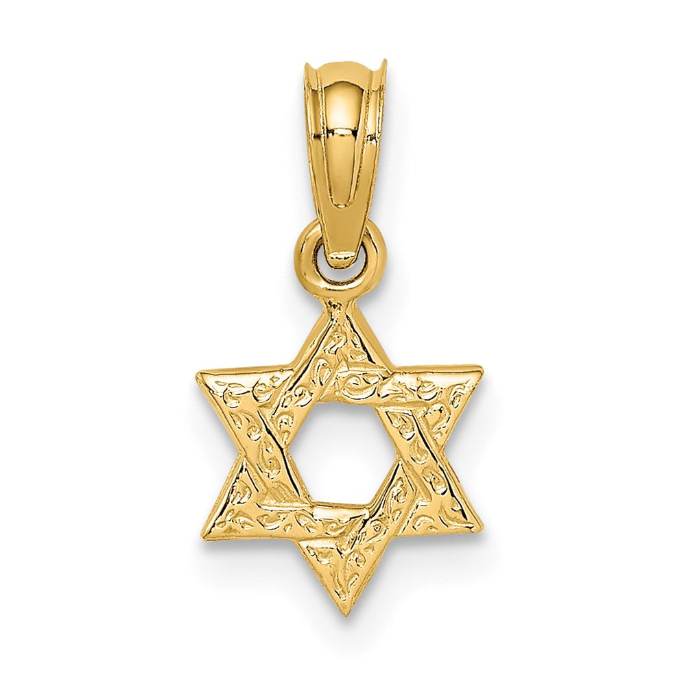 10K / 14K Yellow Gold Mini Star Of David w/ Engraved Swirl Charm - Product Photo