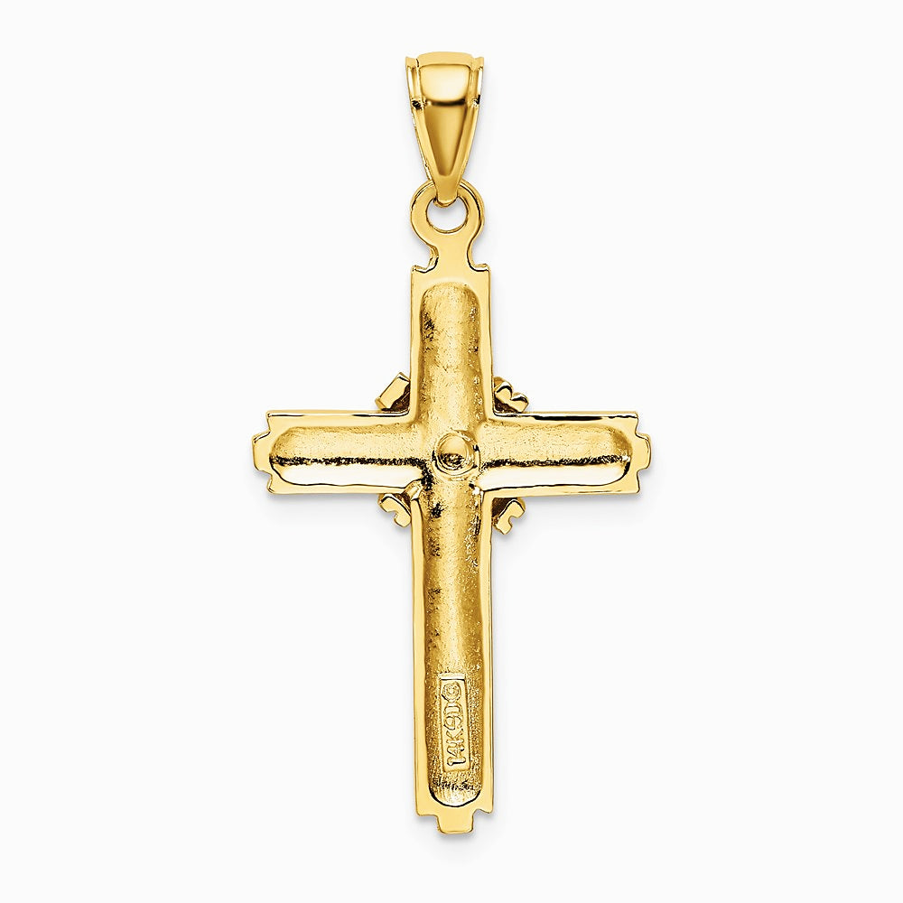 10K / 14K Yellow Gold Beaded Center Design Cross Charm - Product Photo