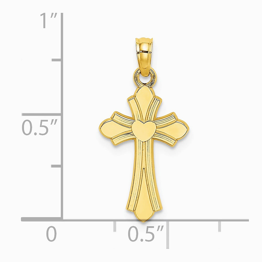 10K / 14K Yellow Gold Polished Cross w/ Heart Charm - Product Photo