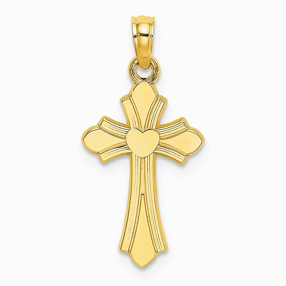 10K / 14K Yellow Gold Polished Cross w/ Heart Charm - Product Photo