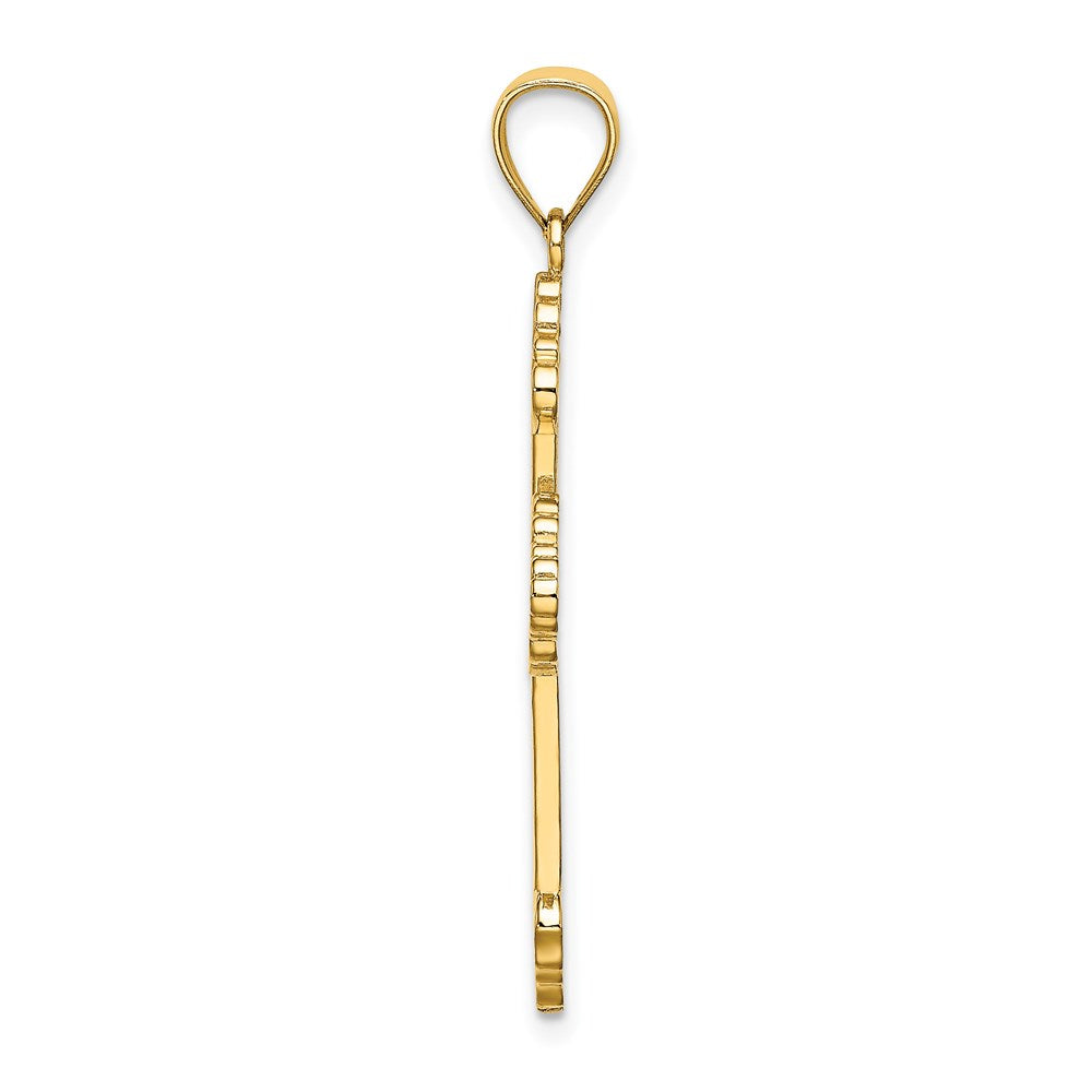 14K Yellow Gold Flower Center Scroll Cross Charm - Product Photo