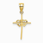 10K / 14K Yellow Gold Polished Double Hearts On Stick Cross Charm - Product Photo