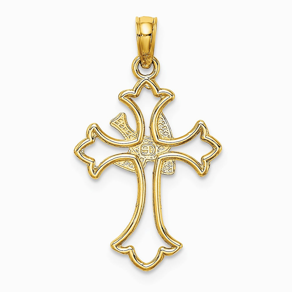 10K / 14K Yellow Gold Cut-Out Dove Center Cross Charm - Product Photo