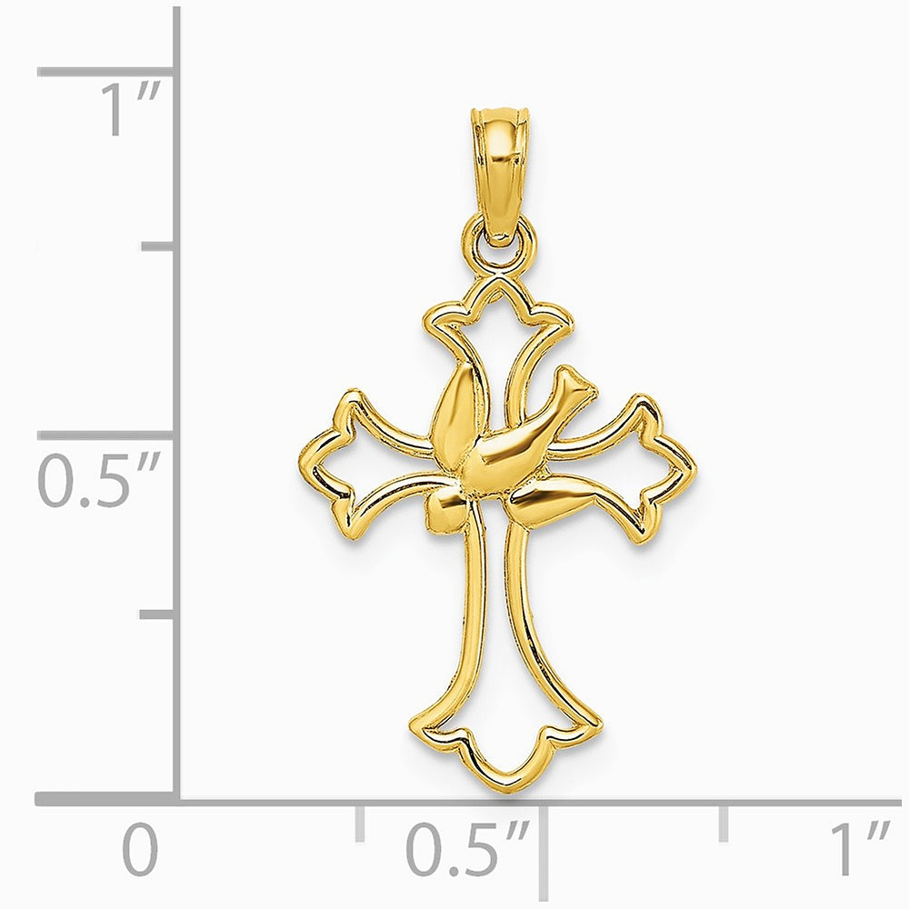 10K / 14K Yellow Gold Cut-Out Dove Center Cross Charm - Product Photo