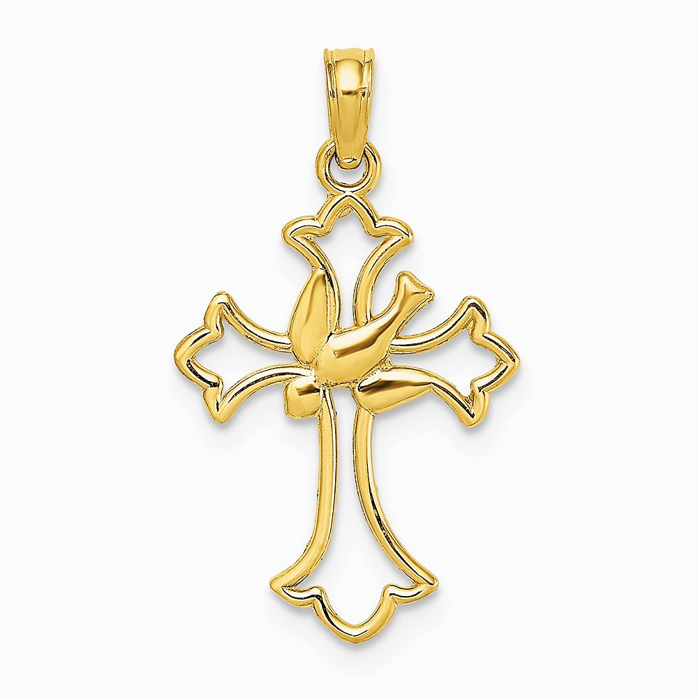10K / 14K Yellow Gold Cut-Out Dove Center Cross Charm - Product Photo