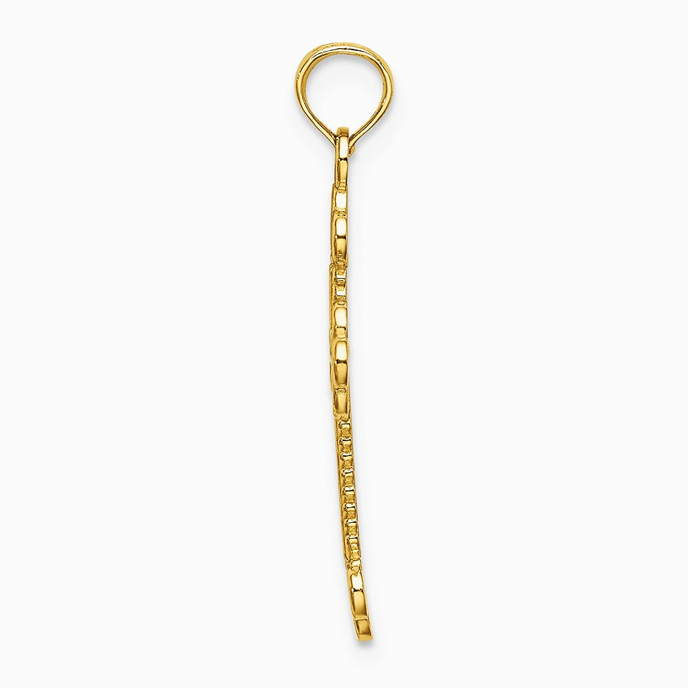 10K / 14K Yellow Gold Textured and Cut-Out W/ Rope Frame Block Cross Charm - Product Photo