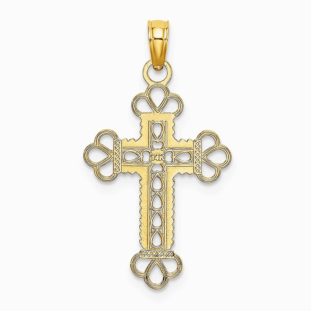 10K / 14K Yellow Gold Textured and Cut-Out W/ Rope Frame Block Cross Charm - Product Photo