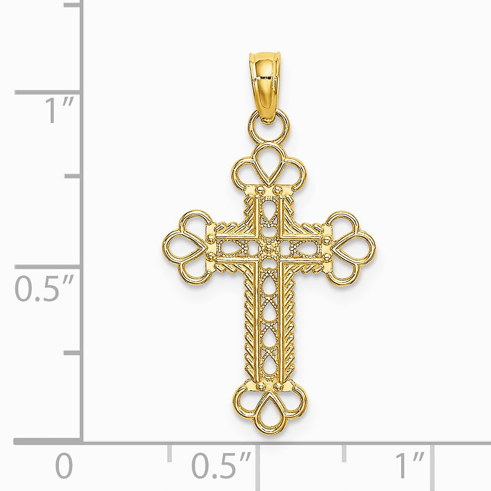 10K / 14K Yellow Gold Textured and Cut-Out W/ Rope Frame Block Cross Charm - Product Photo