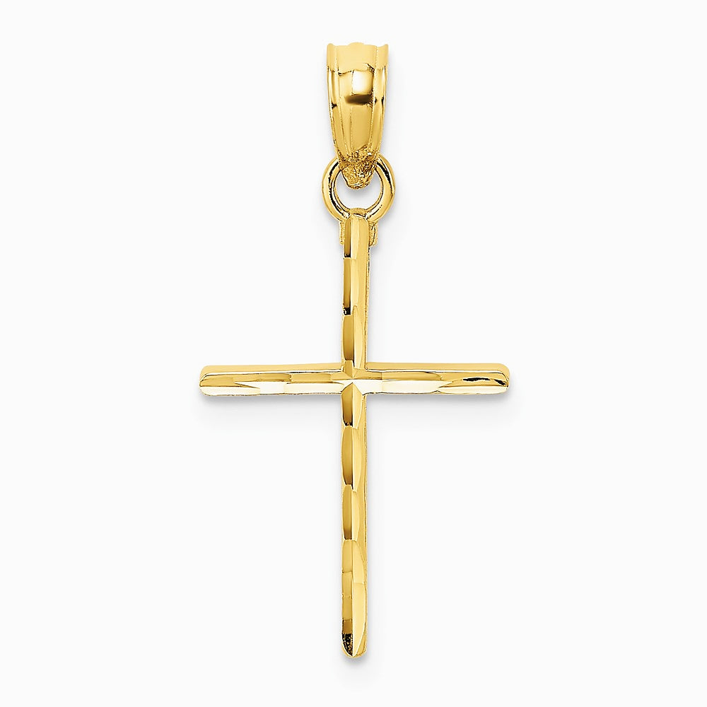 10K / 14K Yellow Gold Diamond-Cut Polished Cross Charm - Product Photo