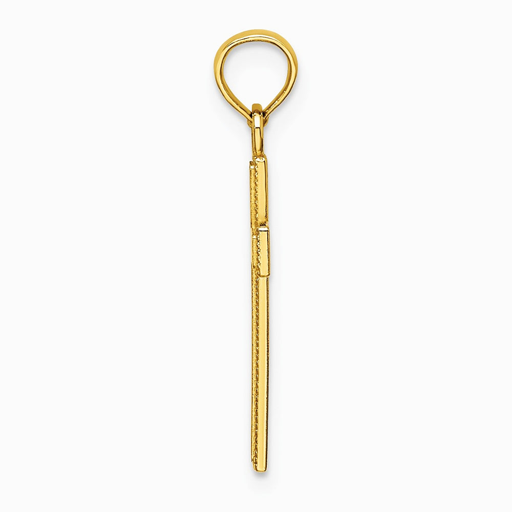 10K / 14K Yellow Gold Polished Block Style Beaded Edge Cross Charm - Product Photo