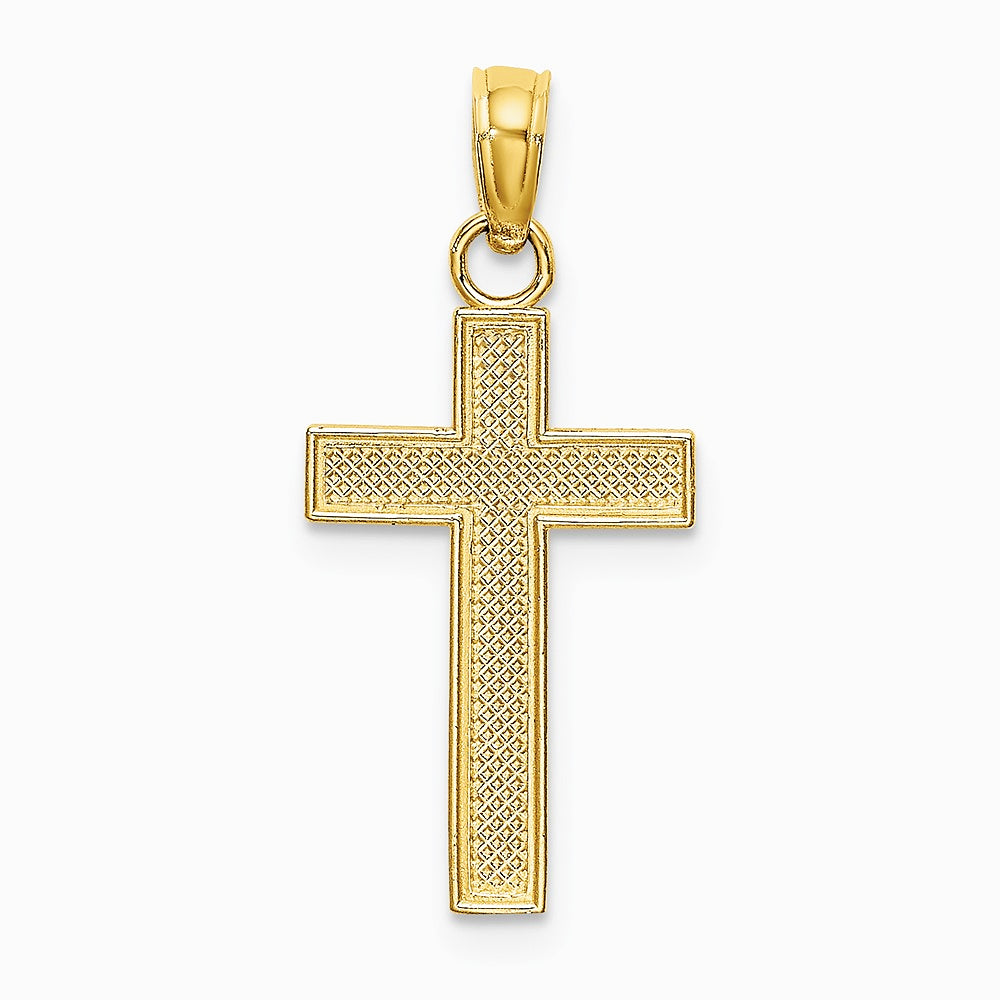 10K / 14K Yellow Gold Polished Block Style Beaded Edge Cross Charm - Product Photo