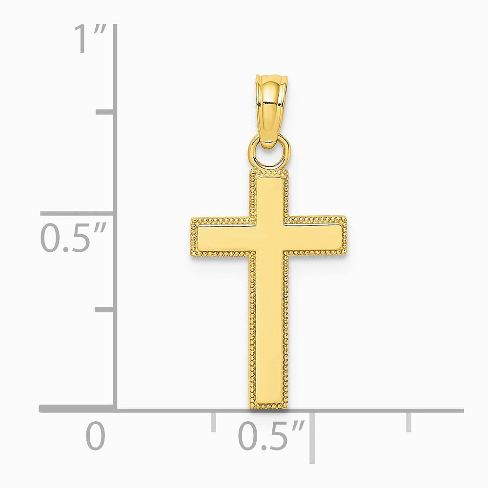 10K / 14K Yellow Gold Polished Block Style Beaded Edge Cross Charm - Product Photo