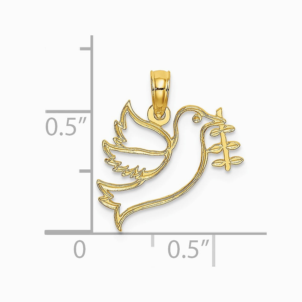 10K / 14K Yellow Gold Cut-Out Dove with Olive Branch Charm - Product Photo