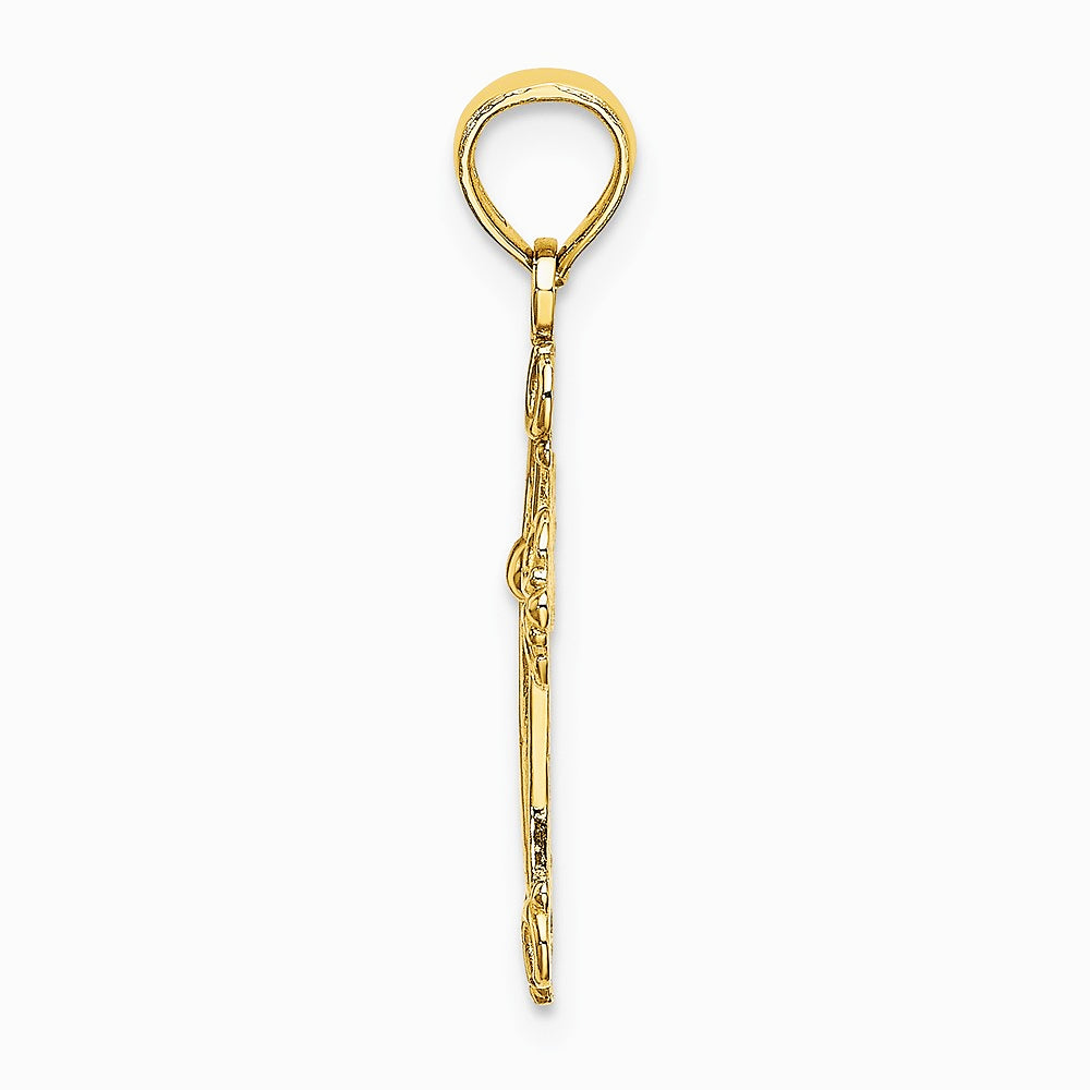 10K / 14K Yellow Gold Cross W/ Scroll Tips and Button Center Charm - Product Photo