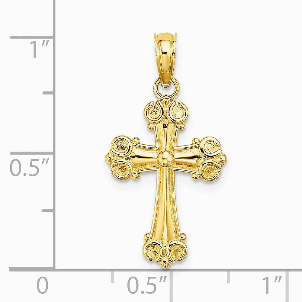 10K / 14K Yellow Gold Cross W/ Scroll Tips and Button Center Charm - Product Photo