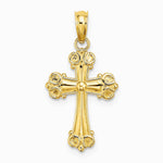 10K / 14K Yellow Gold Cross W/ Scroll Tips and Button Center Charm - Product Photo