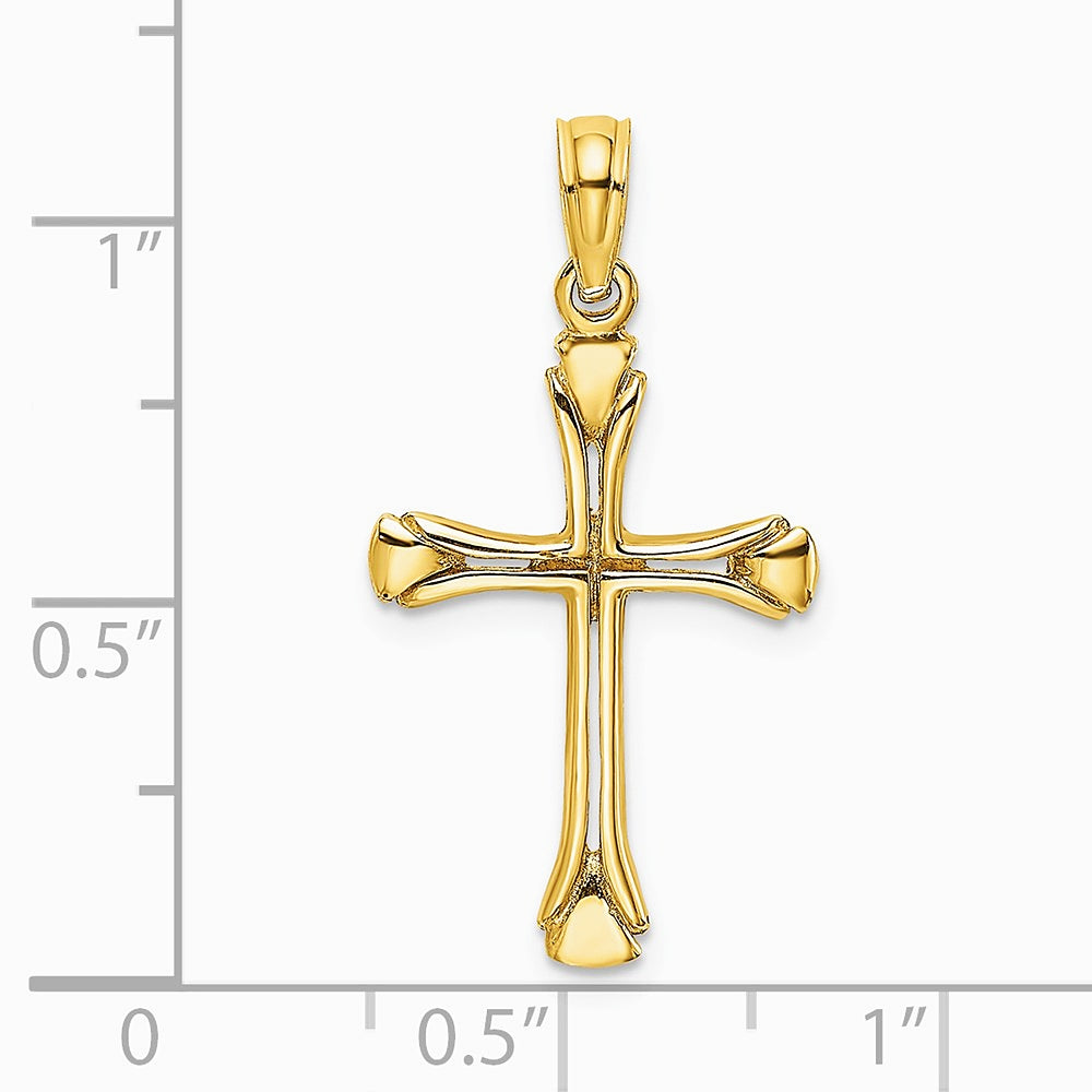 10K / 14K Yellow Gold Polished Beveled Cut-out Cross Pendant - Product Photo
