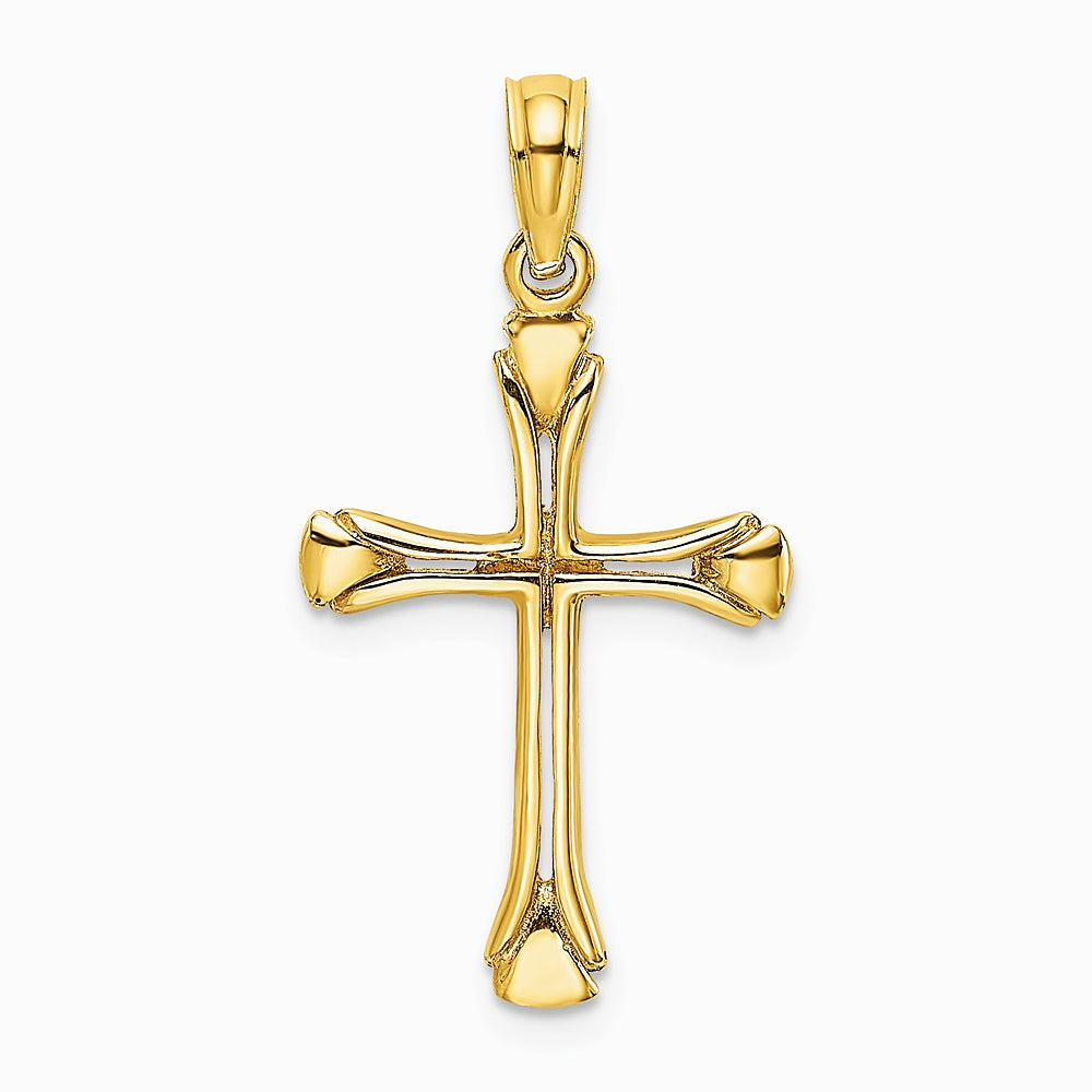 10K / 14K Yellow Gold Polished Beveled Cut-out Cross Pendant - Product Photo