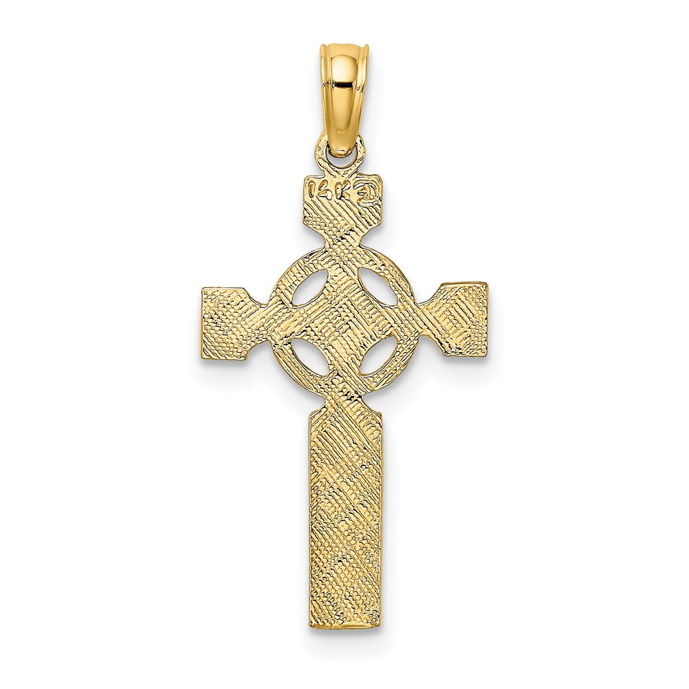 14K Yellow Gold Engraved Celtic Cross w/ Eternity Circle Charm - Product Photo