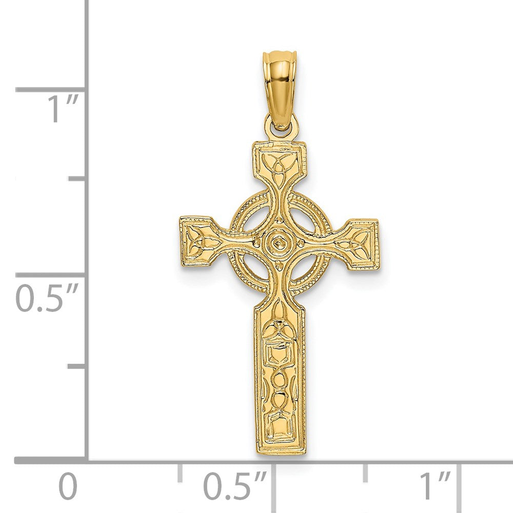 14K Yellow Gold Engraved Celtic Cross w/ Eternity Circle Charm - Product Photo