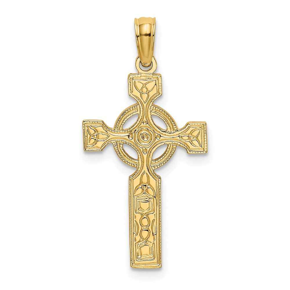 14K Yellow Gold Engraved Celtic Cross w/ Eternity Circle Charm - Product Photo