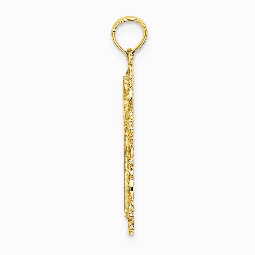 10K / 14K Yellow Gold Cross w/ Filigree Lace Trim Charm - Product Photo