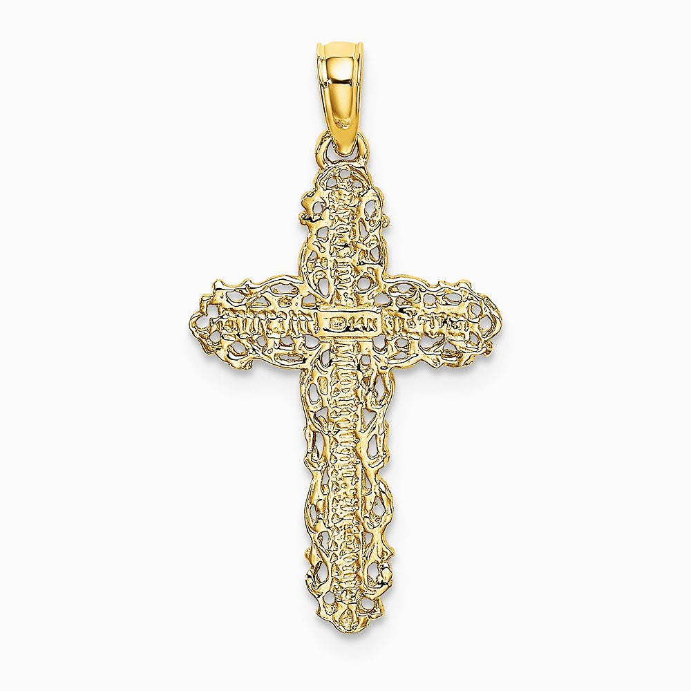 10K / 14K Yellow Gold Cross w/ Filigree Lace Trim Charm - Product Photo
