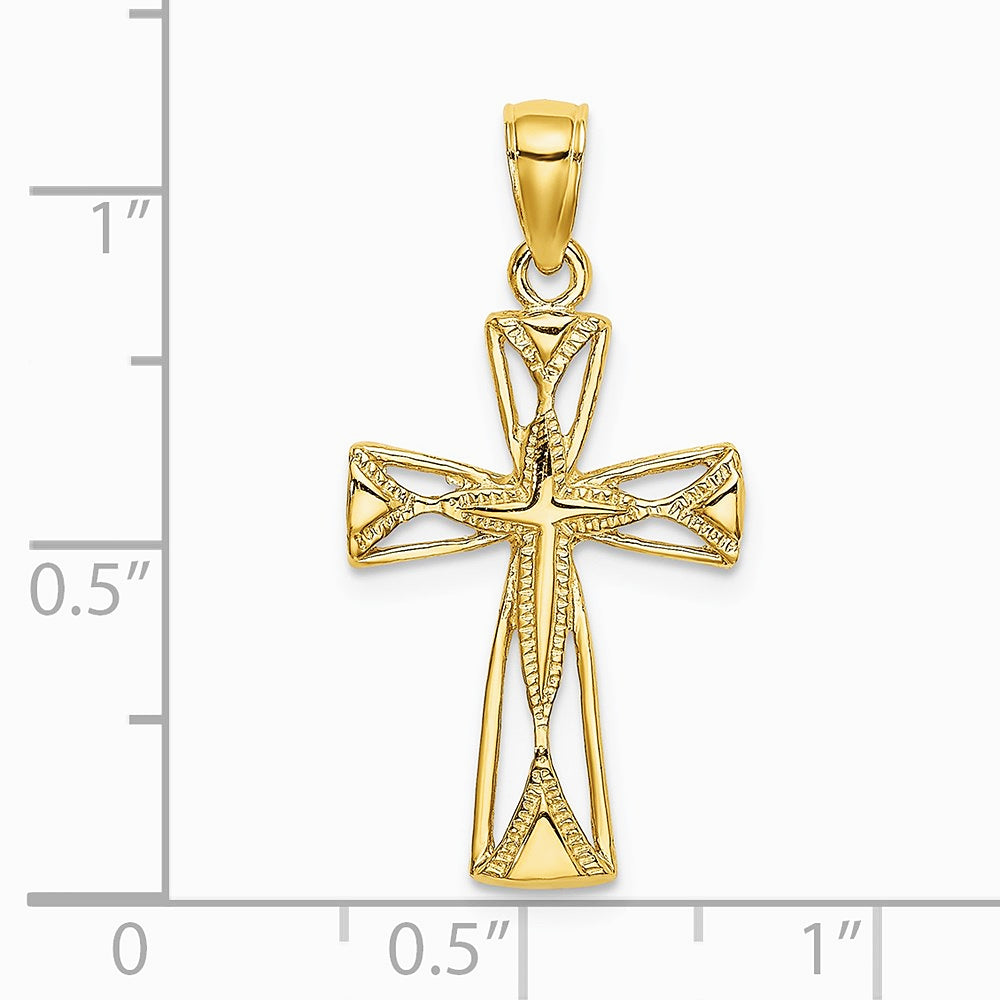 10K / 14K Yellow Gold Polished Cut-Out Design Cross Charm - Product Photo