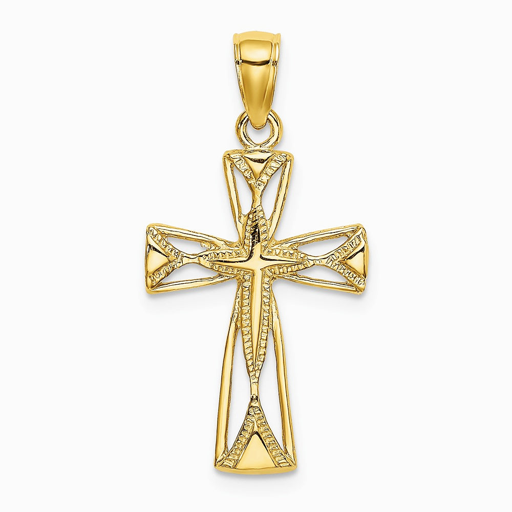 10K / 14K Yellow Gold Polished Cut-Out Design Cross Charm - Product Photo