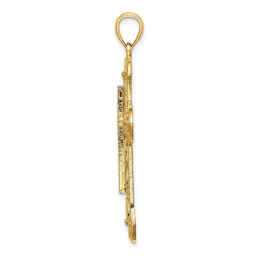 14K Yellow Gold Cut-Out Floral Cross Pendant - Product Photo