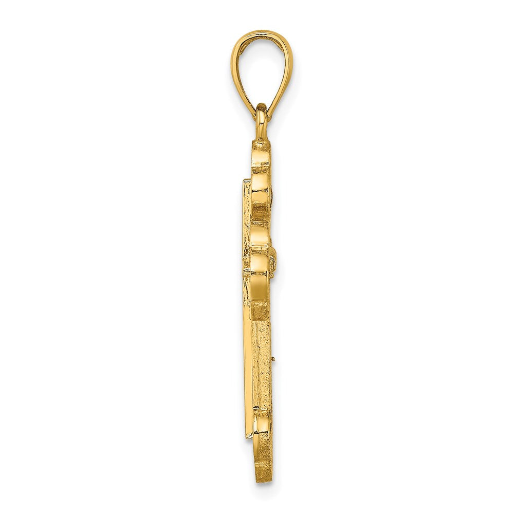 14K Yellow Gold Textured Budded Cross Charm - Product Photo