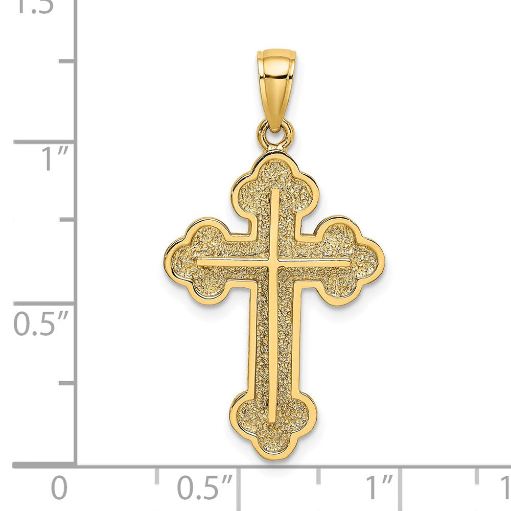14K Yellow Gold Textured Budded Cross Charm - Product Photo