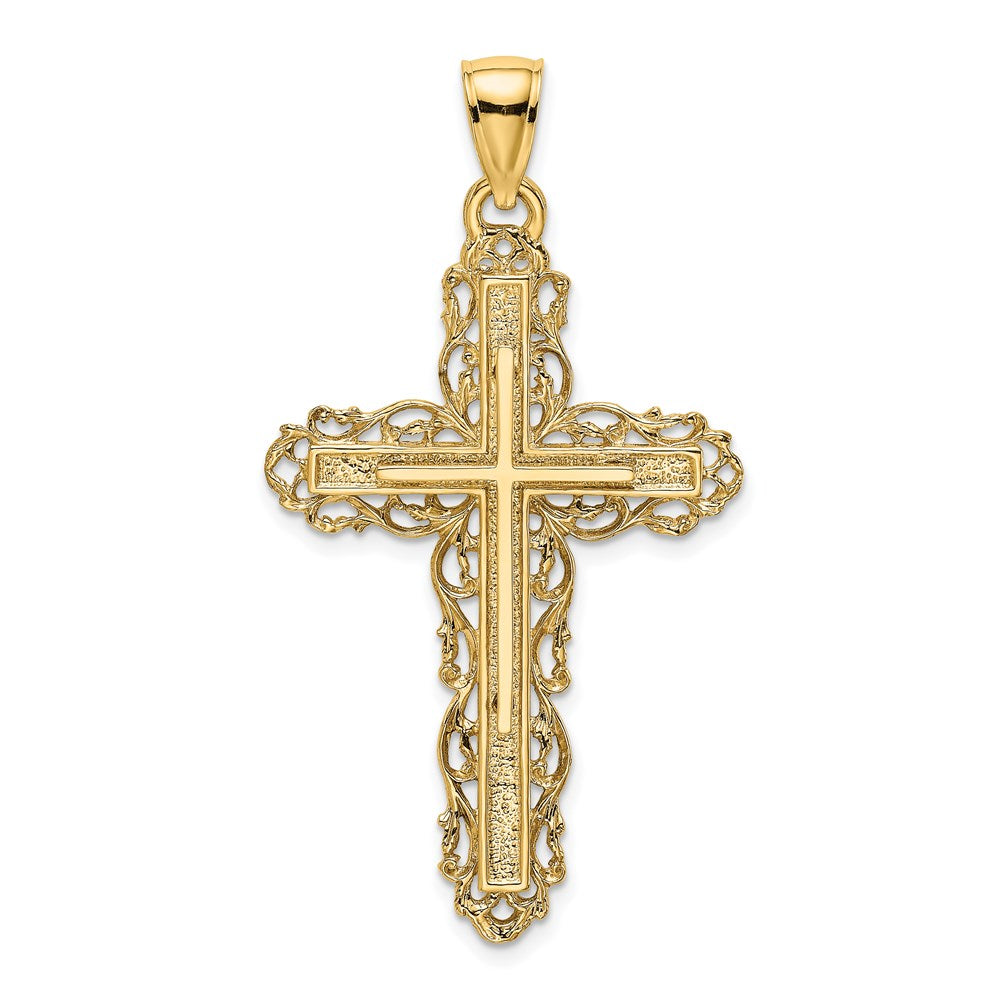 14K Yellow Gold Cross W/ Lace Trim Charm - Product Photo