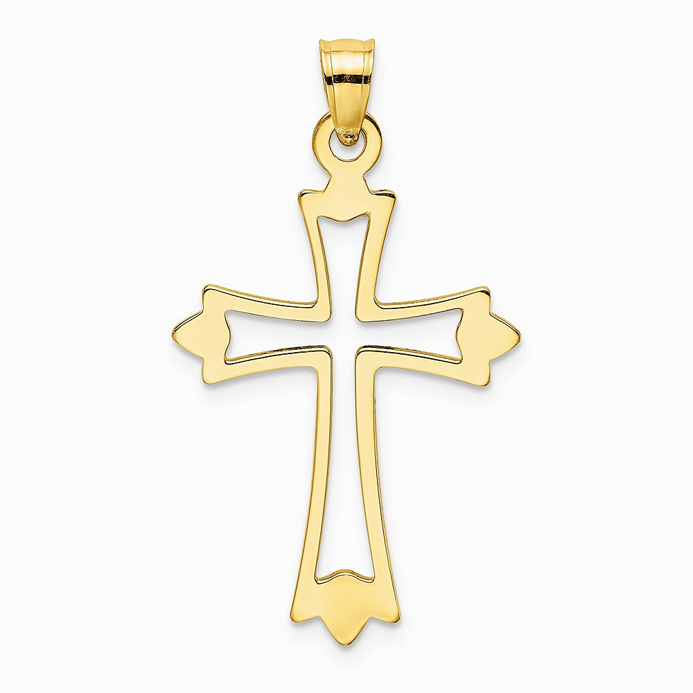 10K / 14K Yellow Gold Polished and Cut-Out Cross Charm - Product Photo