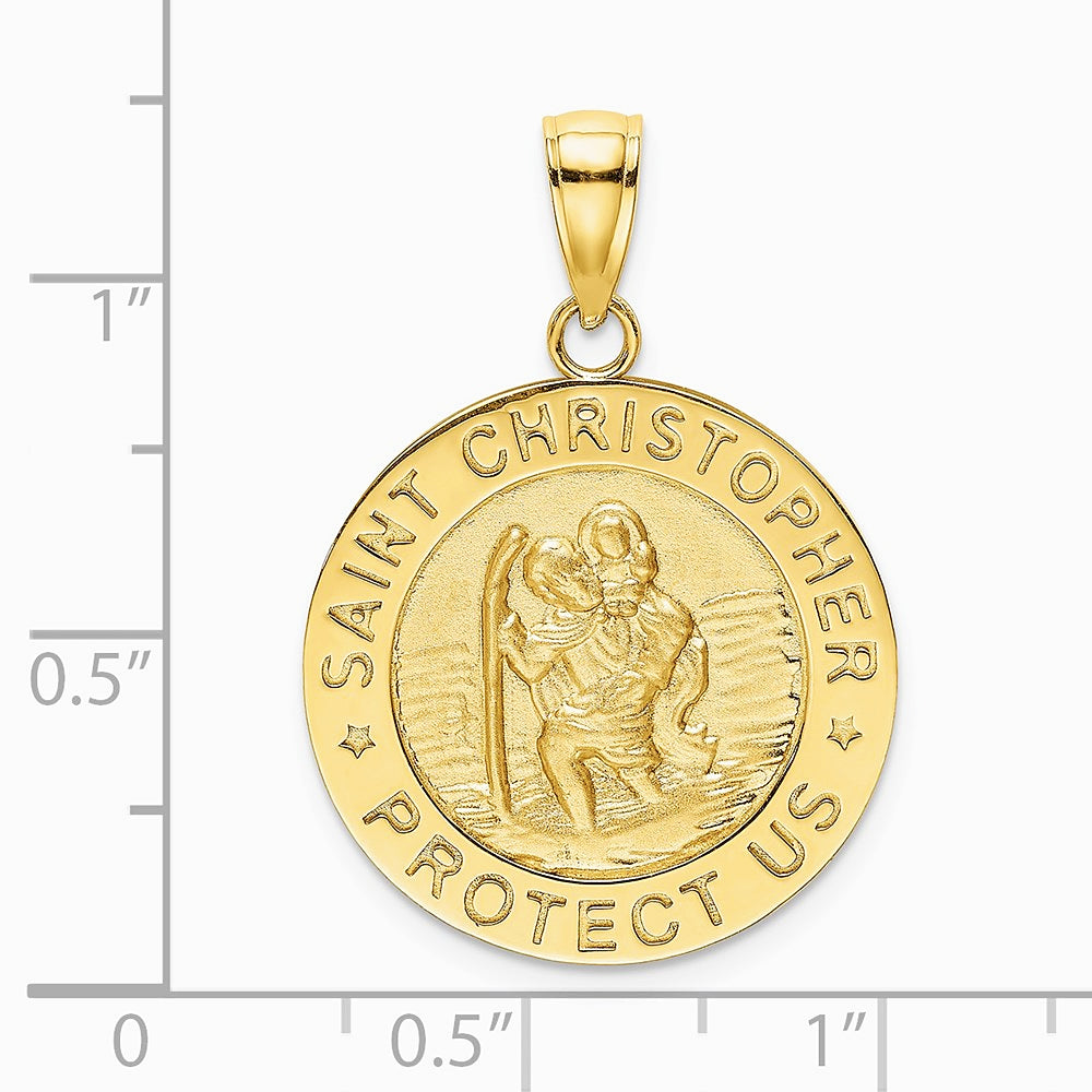 14K Yellow Gold Polished / Satin Saint Christopher Medal Charm - Product Photo