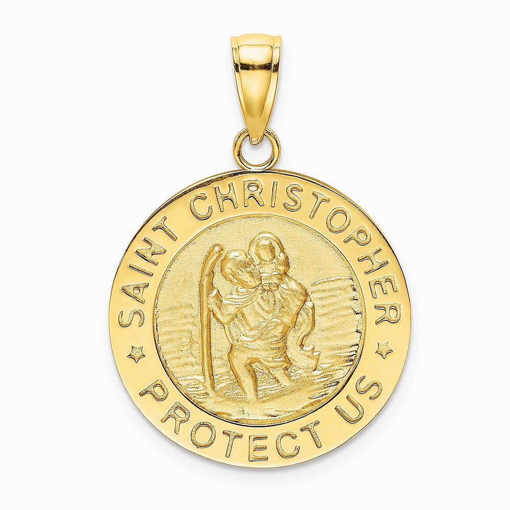 14K Yellow Gold Polished / Satin Saint Christopher Medal Charm