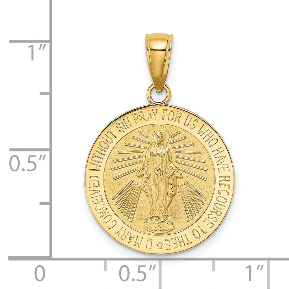 10K / 14K Yellow Gold Polished and Satin Miraculous Medal Charm - Product Photo