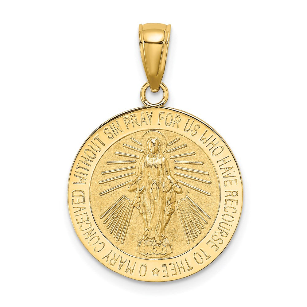 10K / 14K Yellow Gold Polished and Satin Miraculous Medal Charm - Product Photo