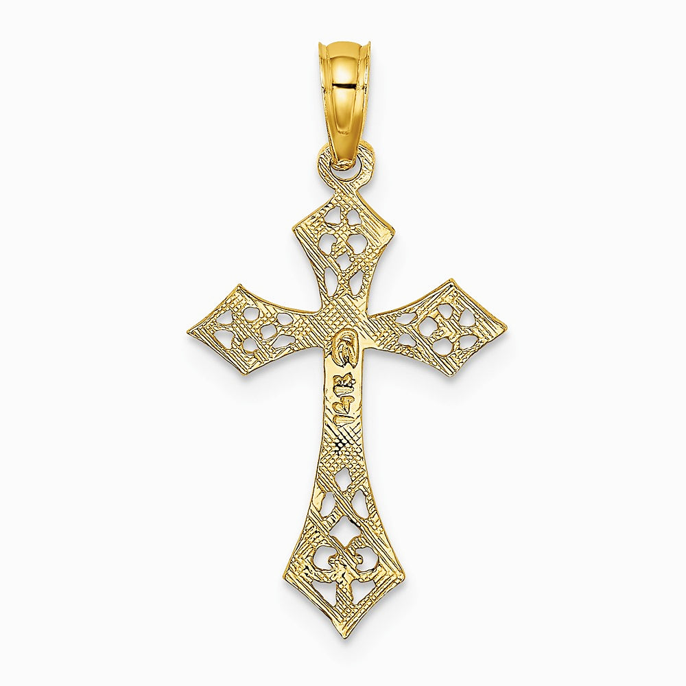 10K / 14K Yellow Gold Filigree Cross Charm - Product Photo