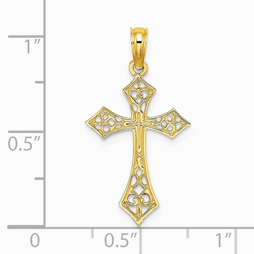 10K / 14K Yellow Gold Filigree Cross Charm - Product Photo