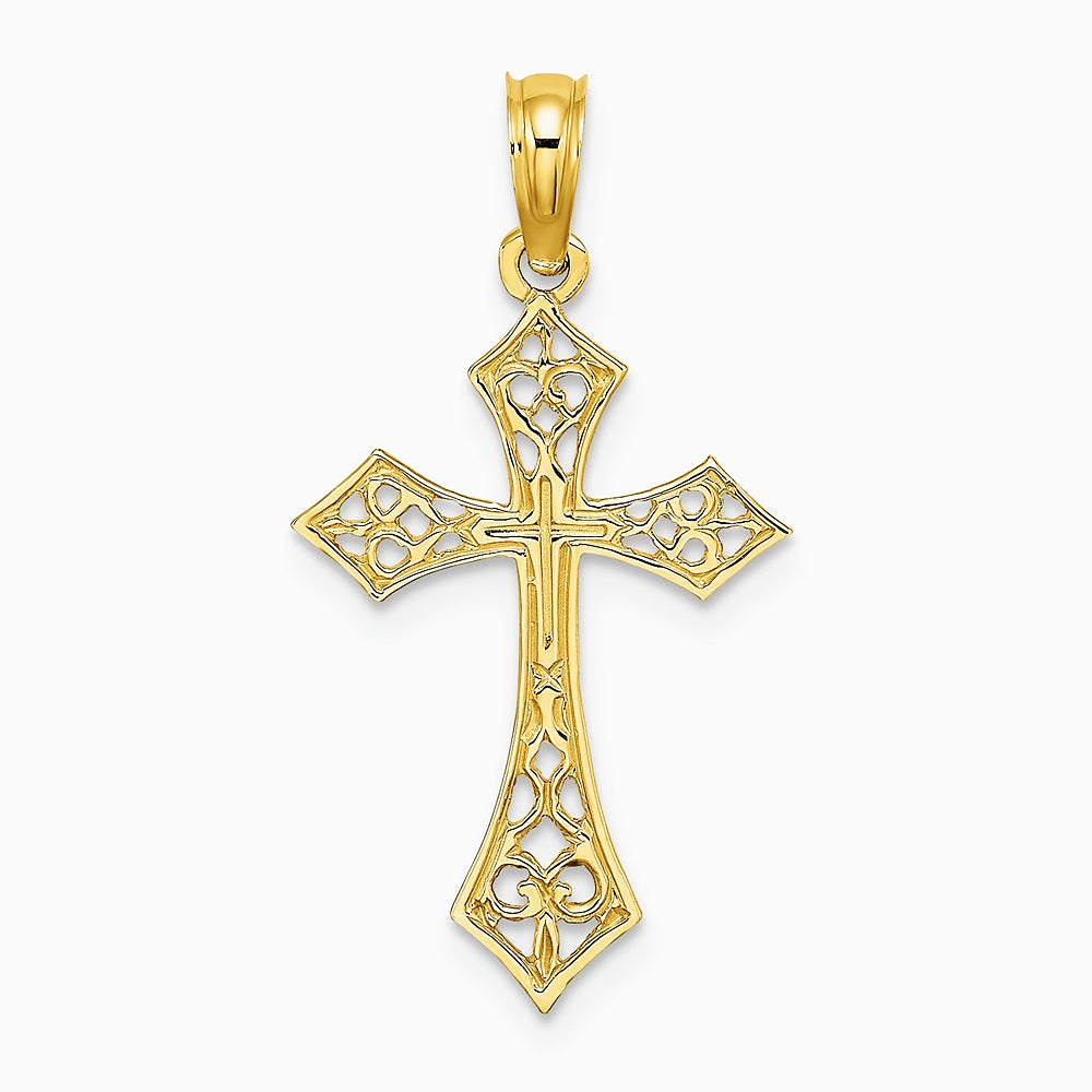10K / 14K Yellow Gold Filigree Cross Charm - Product Photo