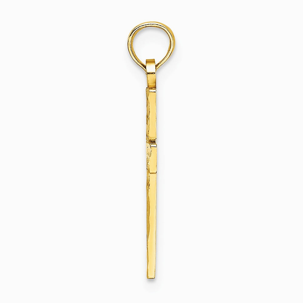 10K / 14K Yellow Gold Diamond-Cut Block Cross Charm - Product Photo